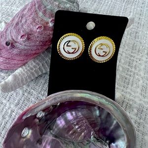 Round White and Gold Gucci Earrings